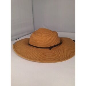 Columbia Womens WideBrim StrawHat Sun Protection Adjustable Chin Strap Brown LXL